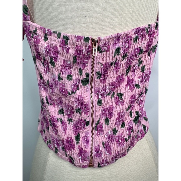 Sweet Pot Floral Print Sweetheart Neckline Short Sleeve Top - Picture 5 of 11